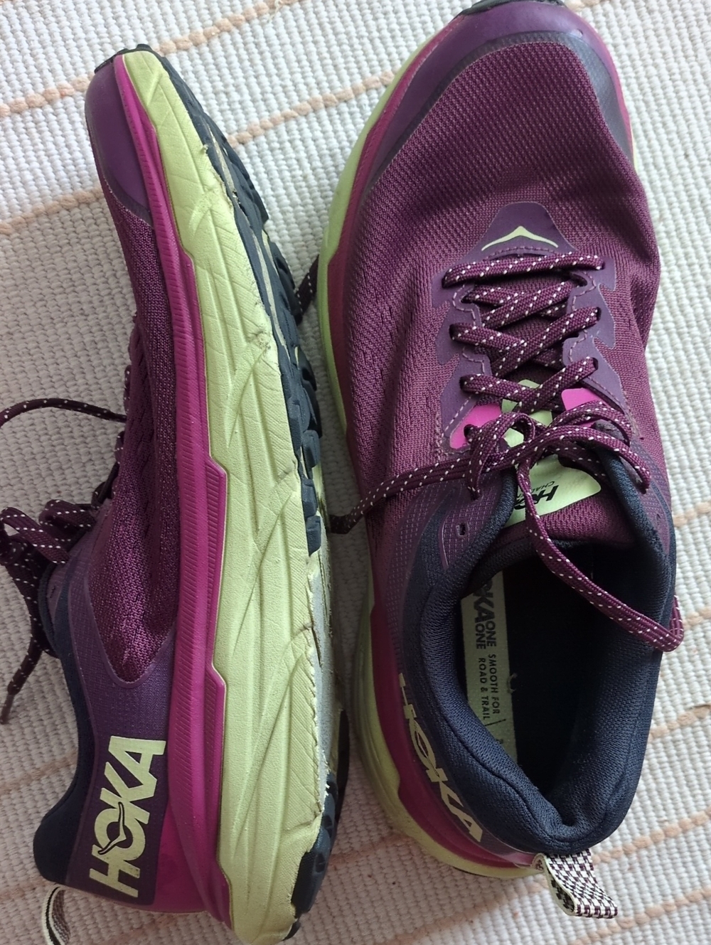 Hoka Women's Purple and Lime Trail Running Shoes
